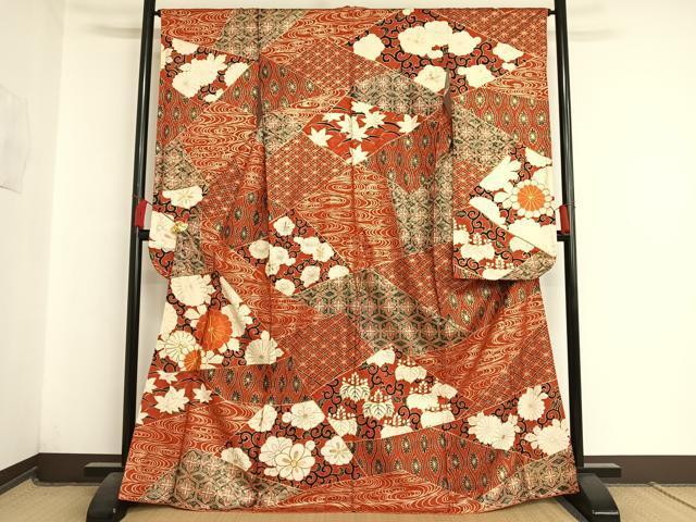 平和屋着物■豪華振袖　駒刺繍　切れ取り花文　金彩　正絹　逸品　AAAM8402np