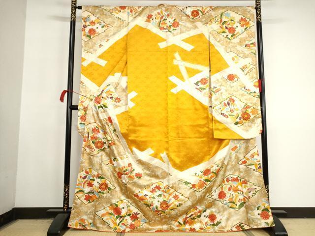 平和屋着物■豪華振袖　駒刺繍　松皮菱花文　金彩　正絹　逸品　AAAL1659ma