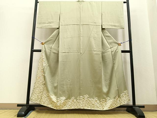平和屋着物■豪華色留袖　駒刺繍　松　金彩　正絹　逸品　BAAL8477xa
