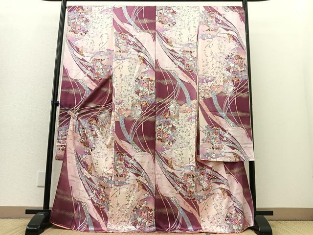 平和屋着物■豪華振袖　御所車花文　金彩　仮絵羽　逸品　未使用　BAAM3185ev