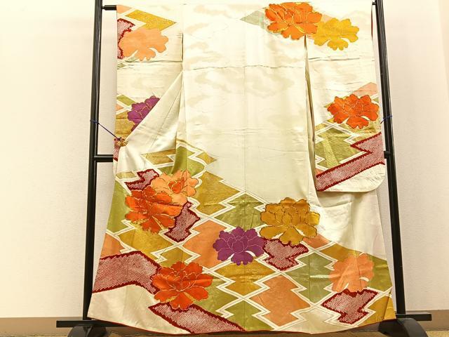 平和屋着物■豪華振袖　絞り　駒刺繍　松皮菱花文　金彩　正絹　逸品　BAAM9581xa
