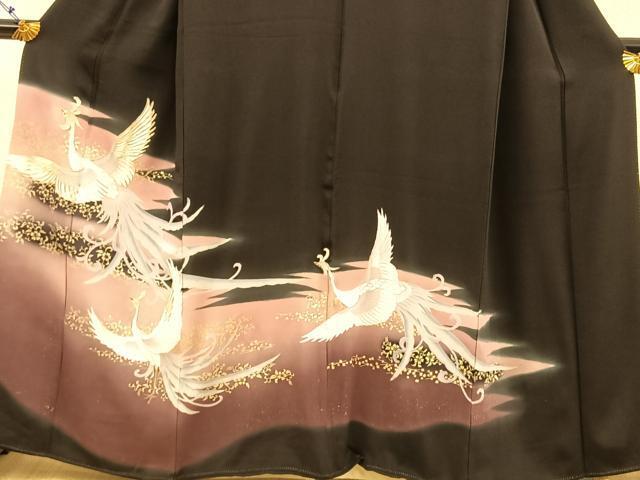 平和屋着物■豪華黒留袖　駒刺繍　鳳凰草花文　暈し染め　金彩　正絹　逸品　BAAM3642xi