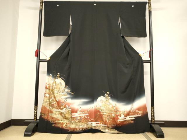 平和屋着物■豪華黒留袖　鏡裏エ霞花文　暈し染め　金銀彩　正絹　逸品　AAAN0829ja