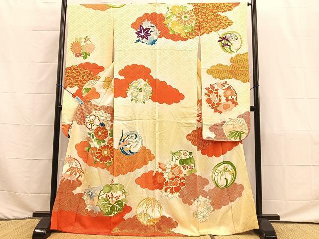 平和屋着物■豪華振袖　駒刺繍　雲取り花文　暈し染め　金彩　正絹　逸品　BAAM3020ph