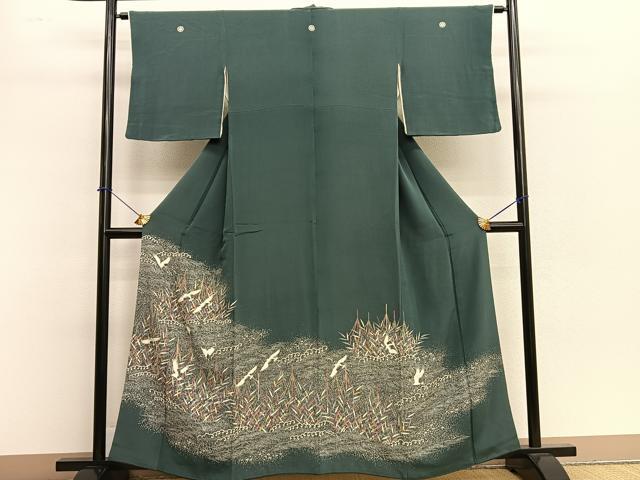平和屋着物■豪華色留袖　流水飛鶴花文　たたき染め　正絹　逸品　BAAL4856xi