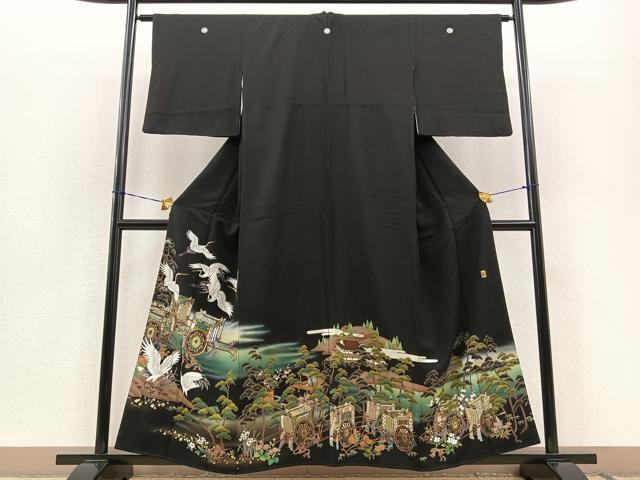 平和屋着物■豪華黒留袖　作家物　駒刺繍　飛鶴御所車風景文　暈し染め　金銀彩　正絹　逸品　BAAM2216by