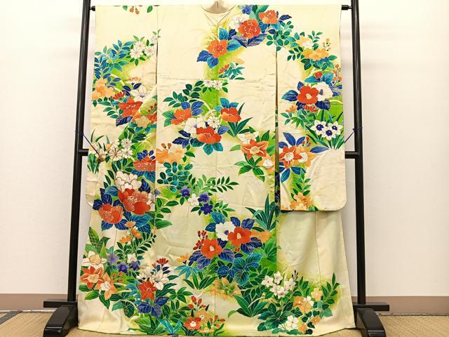 平和屋着物■豪華振袖　駒刺繍　草花文　暈し染め　金彩　正絹　逸品　BAAM1218sa