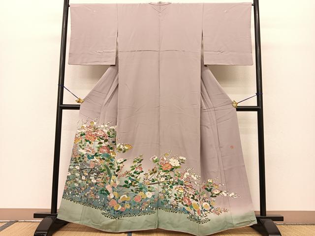 平和屋着物■豪華色留袖　友禅　作家物　尾長鳥枝花文　暈し染め　正絹　逸品　BAAM1209sa