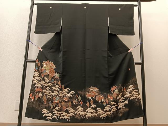 平和屋着物■豪華黒留袖　作家物　人物風景文　金彩　正絹　逸品　BAAM1374ui
