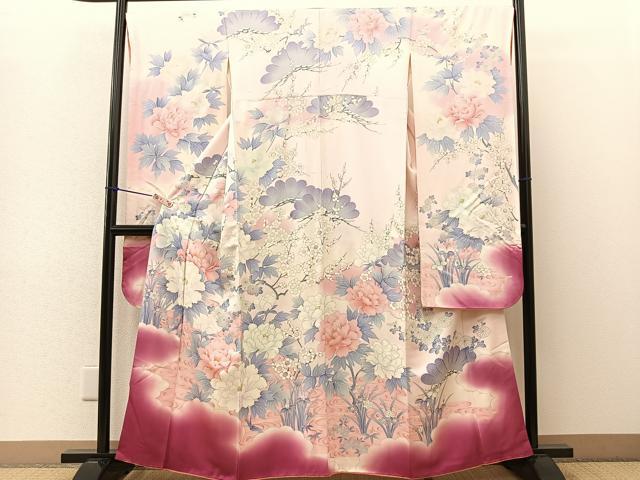 平和屋着物■豪華振袖　草花文　暈し染め　銀彩　やまと誂製　正絹　逸品　BAAM0307bs