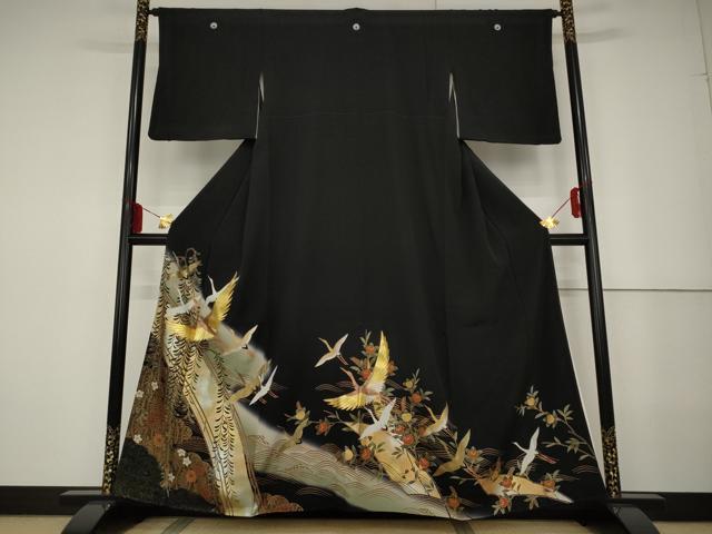 平和屋着物■豪華黒留袖　飛鶴渡橋文　金銀彩　正絹　逸品　AAAN2088cg