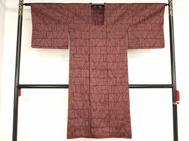 平和屋着物■道行コート　雨コート　抽象間道　ロング丈　正絹　逸品　AAAN0444bw