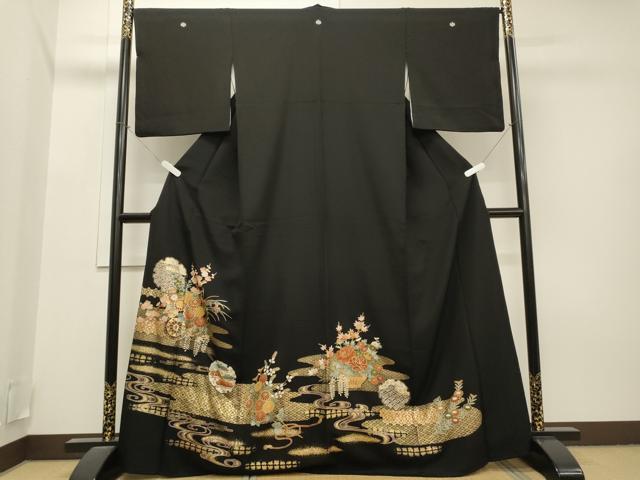 平和屋着物■豪華黒留袖　花車文　金彩　正絹　逸品　CAAK2259id