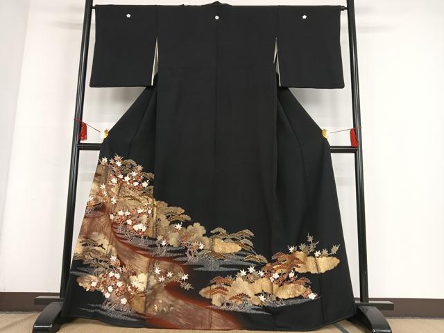 平和屋着物■豪華黒留袖　駒刺繍　草花文　暈し染め　金彩　正絹　逸品　AAAM9332zg