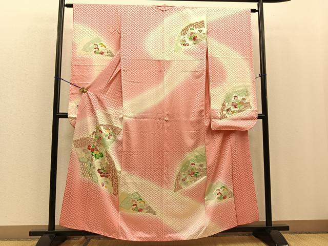 平和屋着物■豪華振袖　寿光織　桧扇花文　暈し染め　金糸　正絹　逸品　BAAJ7198ui