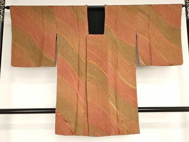 平和屋着物■道行コート　リバーシブル　よろけ間道　ロング丈　正絹　逸品　未使用　AAAN0441bw