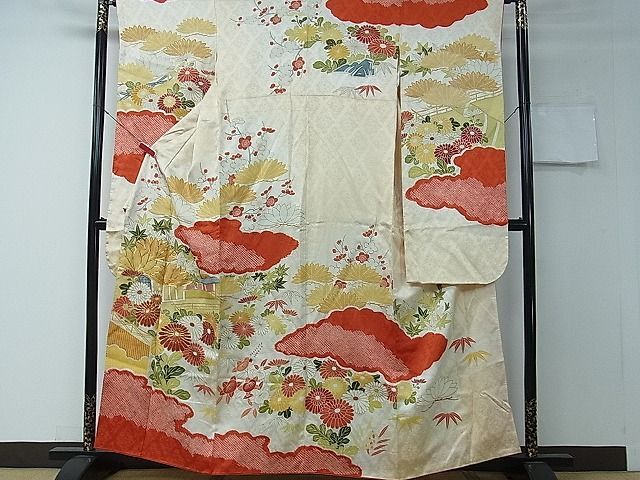 平和屋着物■豪華振袖　駒刺繍　絞り　松竹梅風景花文　暈し染め　金彩　逸品　CAAE9418ch