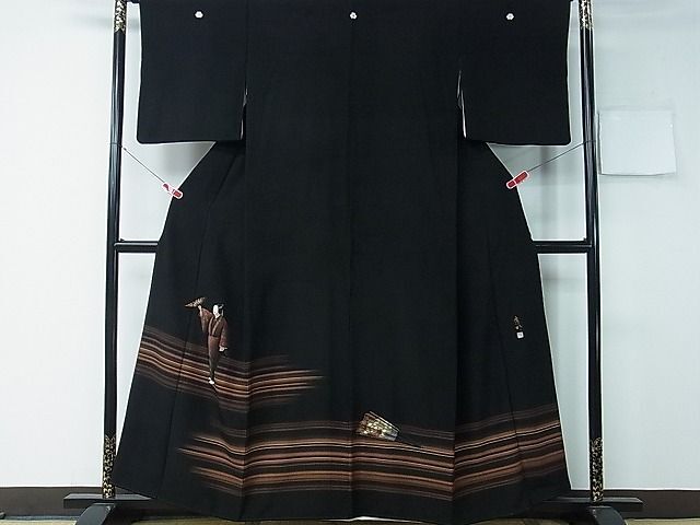 平和屋着物■豪華黒留袖　作家物　手描き　能舞　暈し染め　金彩　逸品　CAAD8640ch
