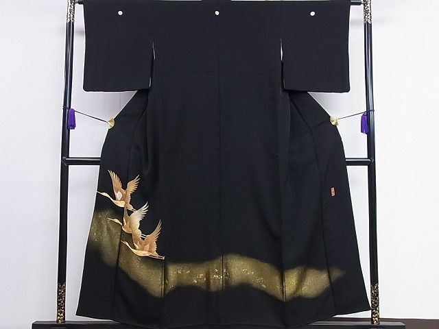平和屋着物■豪華黒留袖　作家物　駒刺繍　飛鶴文　金糸　逸品　CAAC3185ev