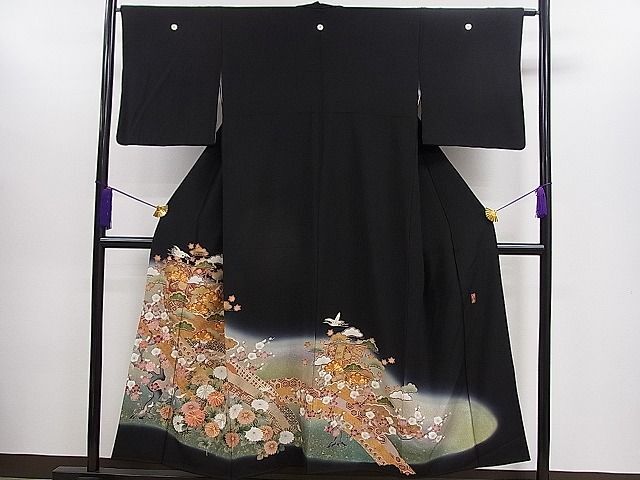 平和屋着物■豪華黒留袖　作家物　駒刺繍　飛鶴几帳枝花文　暈し染め　金銀彩　逸品　CAAC9882ze