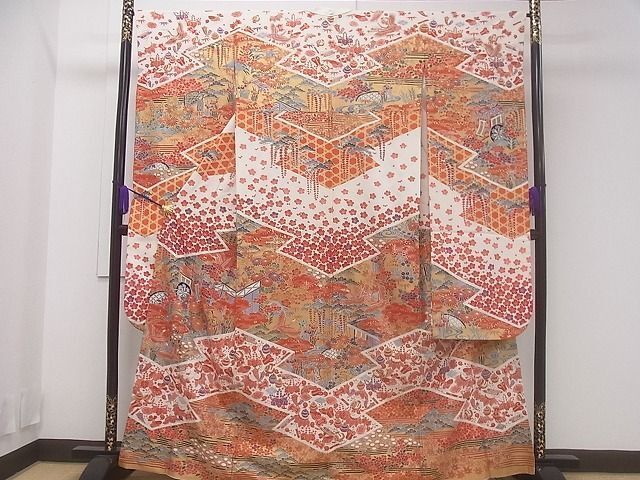 平和屋着物■豪華振袖　御所車吉祥花鳥文　金彩　逸品　CAAF0117ev