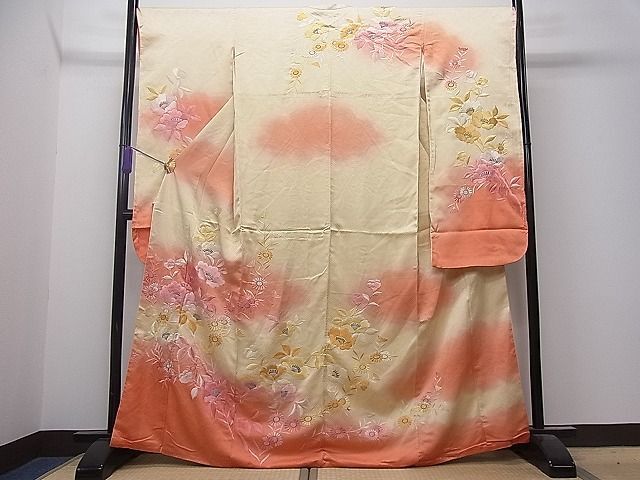 平和屋着物■豪華振袖　駒刺繍　草花文　暈し染め　銀糸　逸品　CAAB6587ua