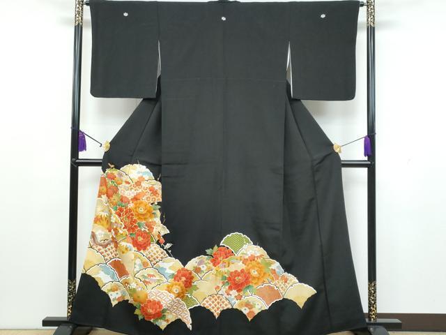 平和屋着物■豪華黒留袖　駒刺繍　吉祥草花文　正絹　逸品　CAAK4888fb