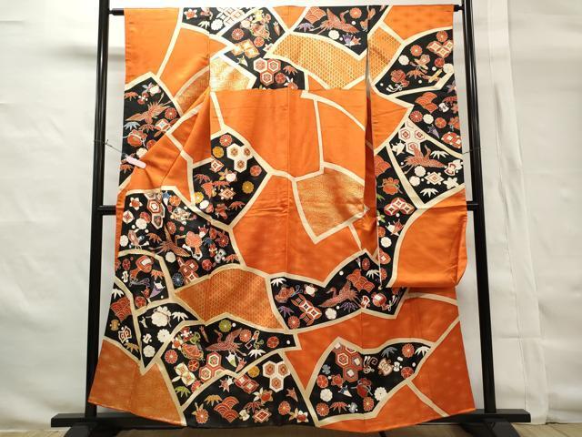 平和屋着物■豪華振袖　駒刺繍　宝尽くし飛鶴花文　金彩　正絹　逸品　CAAK2186id