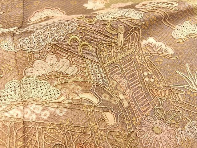 平和屋着物□訪問着 絞り スワトウ刺繍 御所車花文 金彩 正絹 平和屋着物□訪問着 絞り スワトウ刺繍 御所車花文 金彩 正絹