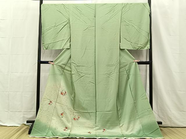 平和屋着物■色留訪問着　総刺繍　寿光織　草花文　暈し染め　金糸　仮絵羽　逸品　未使用　BAAM0133hz