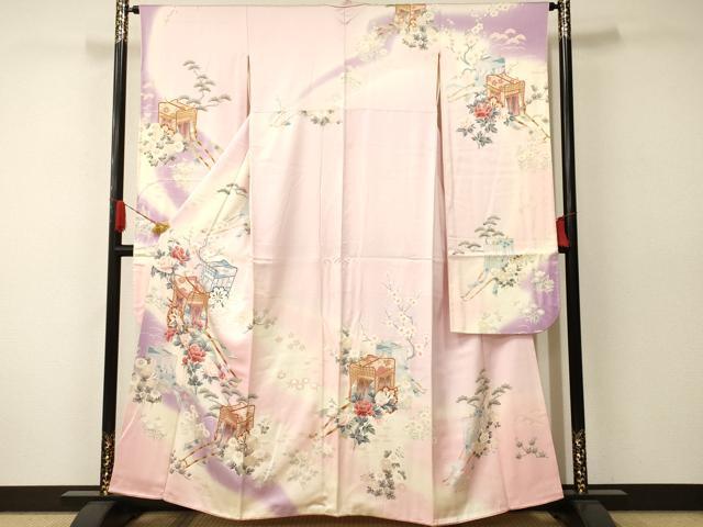 平和屋着物■豪華振袖　御所車花文　暈し染め　金彩　正絹　逸品　AAAN3364ay