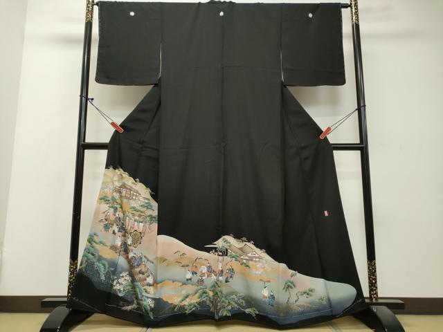 平和屋着物■豪華黒留袖　駒刺繍　万寿染　人物風景松文　金彩　正絹　逸品　DAAJ3450cf
