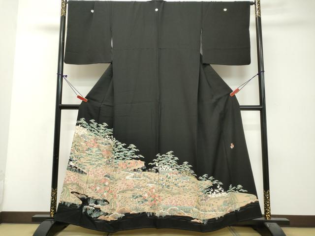 平和屋着物■豪華黒留袖　作家物　風景花松文　正絹　逸品　DAAJ3456cf