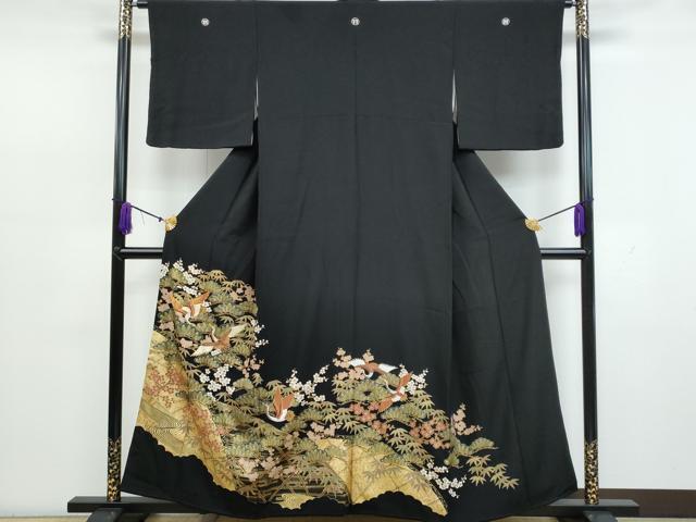 平和屋着物■豪華黒留袖　駒刺繍　飛鶴松竹梅　金彩　正絹　逸品　CAAK0639fb
