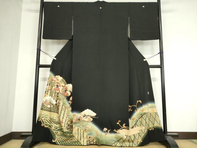 平和屋着物■豪華黒留袖　作家物　駒刺繍　松取花文　暈し染め　金彩　正絹　逸品　DAAI8618az