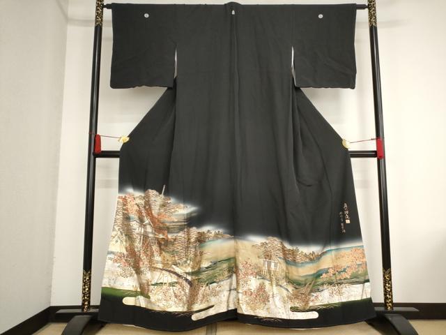 平和屋着物■豪華黒留袖　作家物　遠山風景文　金銀彩　正絹　逸品　AAAN9251bw