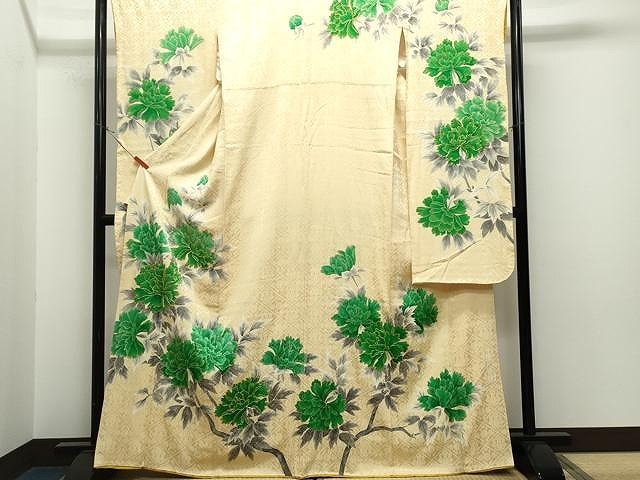 平和屋着物■豪華振袖　手描き　駒刺繍　枝花文　金彩　正絹　逸品　CAAJ4989yk