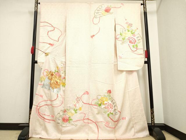 平和屋着物■豪華振袖　総絞り　駒刺繍　扇面花文　金銀糸　ロング丈　正絹　逸品　AAAN1543ck