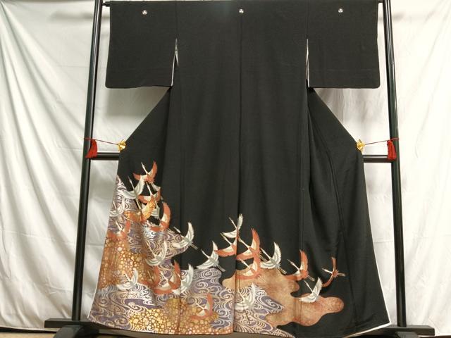 平和屋着物■豪華黒留袖　駒刺繍　群鶴文　金銀彩　正絹　逸品　AAAM6260sa