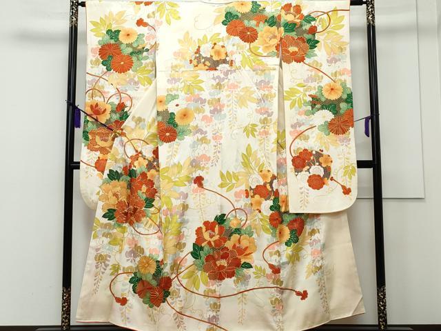 平和屋着物■豪華振袖　駒刺繍　草花文　金彩　正絹　逸品　CAAJ5902vf