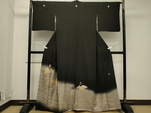 平和屋着物■豪華黒留袖　作家物　駒刺繍　流水　鶴文　暈し染め　金彩　正絹　逸品　CAAI5374dy