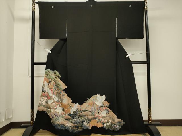 平和屋着物■豪華黒留袖　流水飛鶴花文　金彩　正絹　逸品　CAAI5378dy