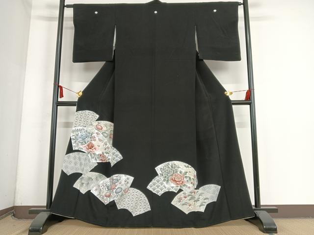 平和屋着物■豪華黒留袖　刺繍　地紙重ね花文　銀彩　正絹　逸品　AAAM9050zg
