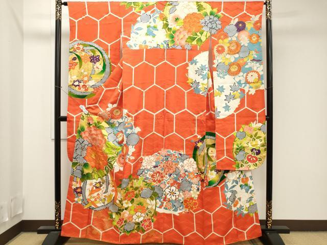 平和屋着物■豪華振袖　駒刺繍　亀甲草花丸文　金彩　正絹　逸品　CAAJ4176ev