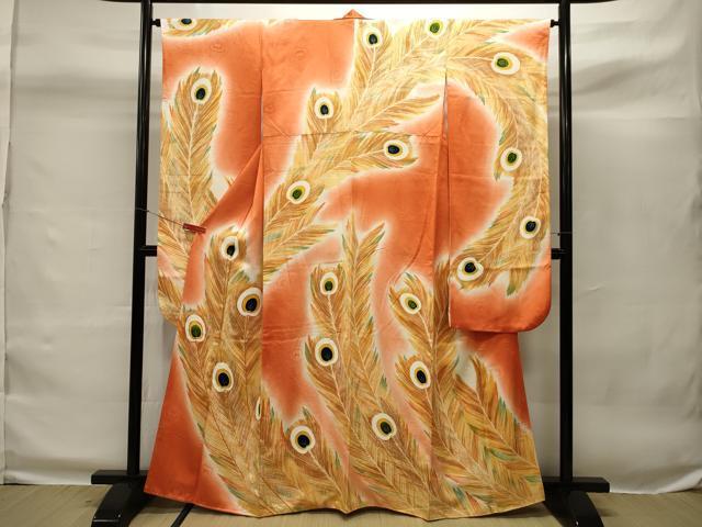平和屋着物■豪華振袖　駒刺繍　孔雀羽文　暈し染め　金彩　正絹　逸品　CAAI5354dy