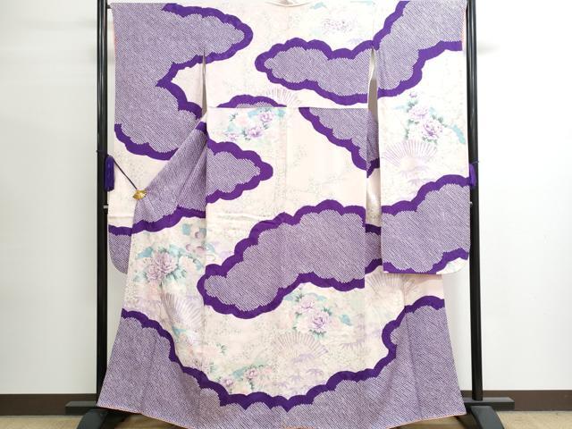 平和屋着物■豪華振袖　刺繍　絞り　雲取り扇面草花文　金彩　正絹　逸品　CAAJ6640fb