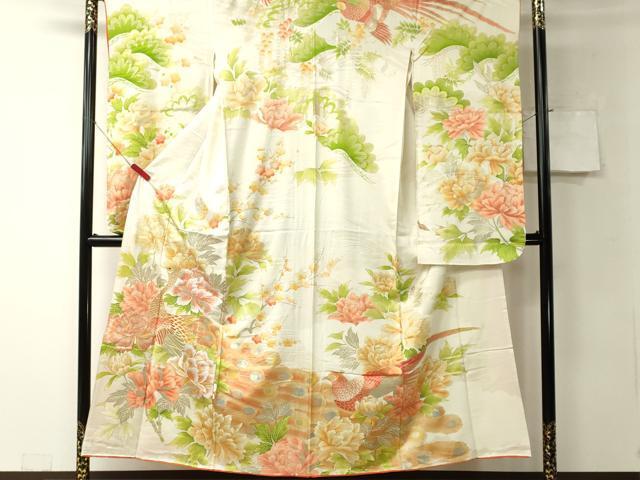 平和屋着物■豪華振袖　刺繍　孔雀花文　金銀彩　正絹　逸品　CAAJ3561ch