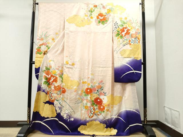 平和屋着物■豪華振袖　駒刺繍　雲取り牡丹花車文　暈し染め　金彩　正絹　逸品　CAAJ2643yc