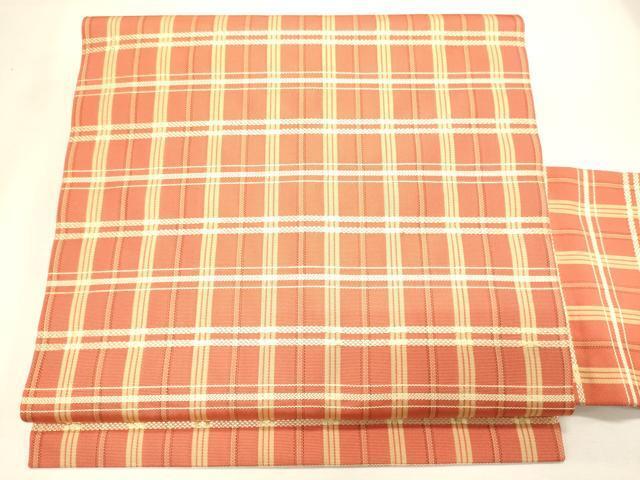 平和屋着物◎全通柄　九寸名古屋帯　格子柄　正絹　逸品　CAAJ9879oy