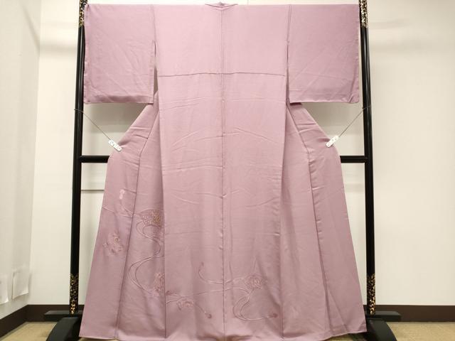 平和屋着物■豪華色留袖　色無地　総刺繍　スワトウ刺繍　地紙草花文　紅藤色　金糸　正絹　逸品　CAAI7545ev
